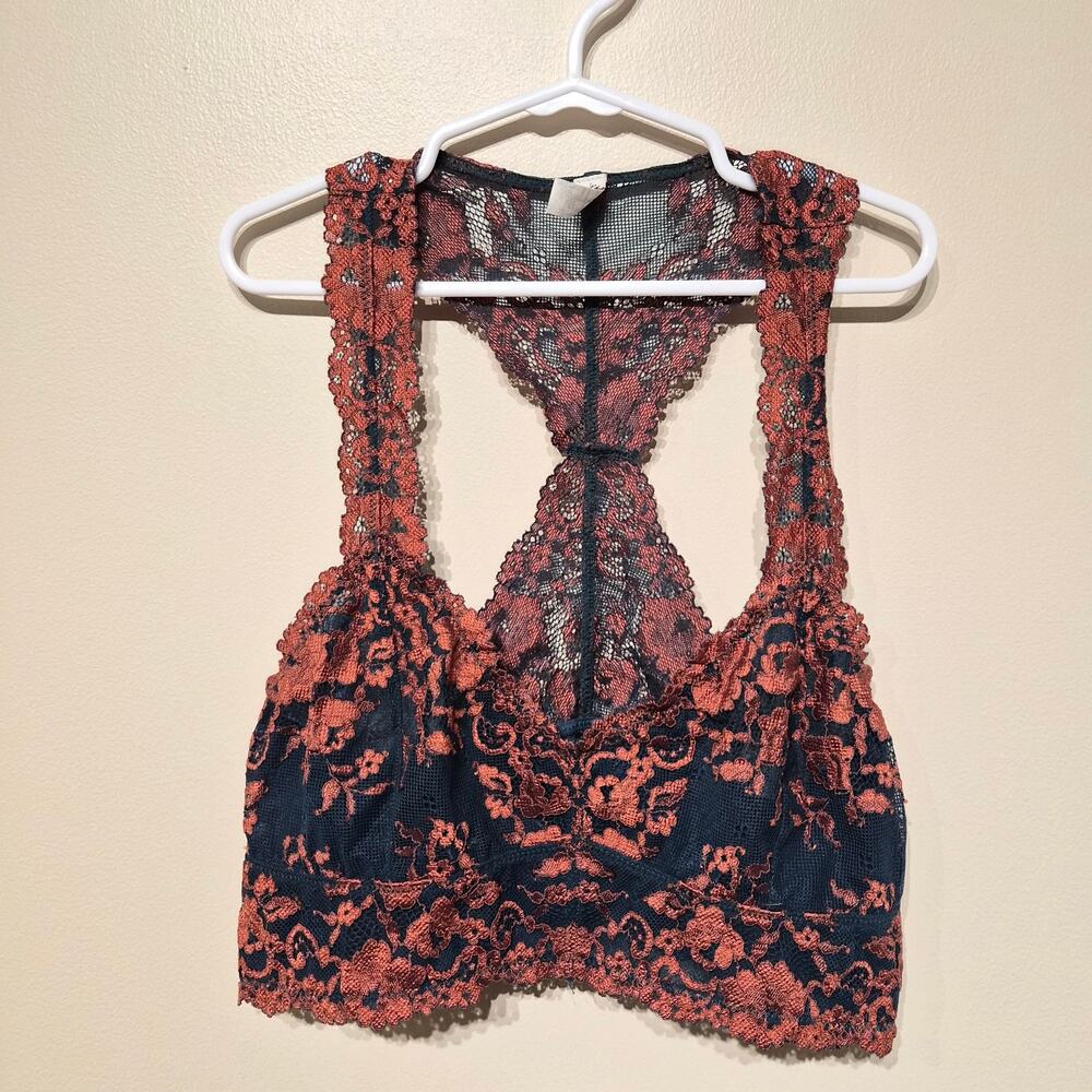 Intimately Free People Medium Wild Roses Racerback Bralette Navy and Rust